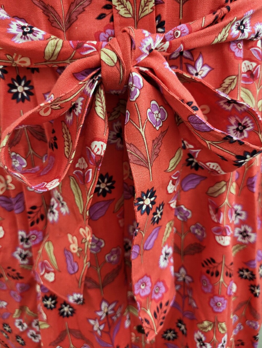 Ann Taylor Floral Linen Blend Sleeveless Shift Dress Red Purple Tie Size M New - Picture 6 of 12
